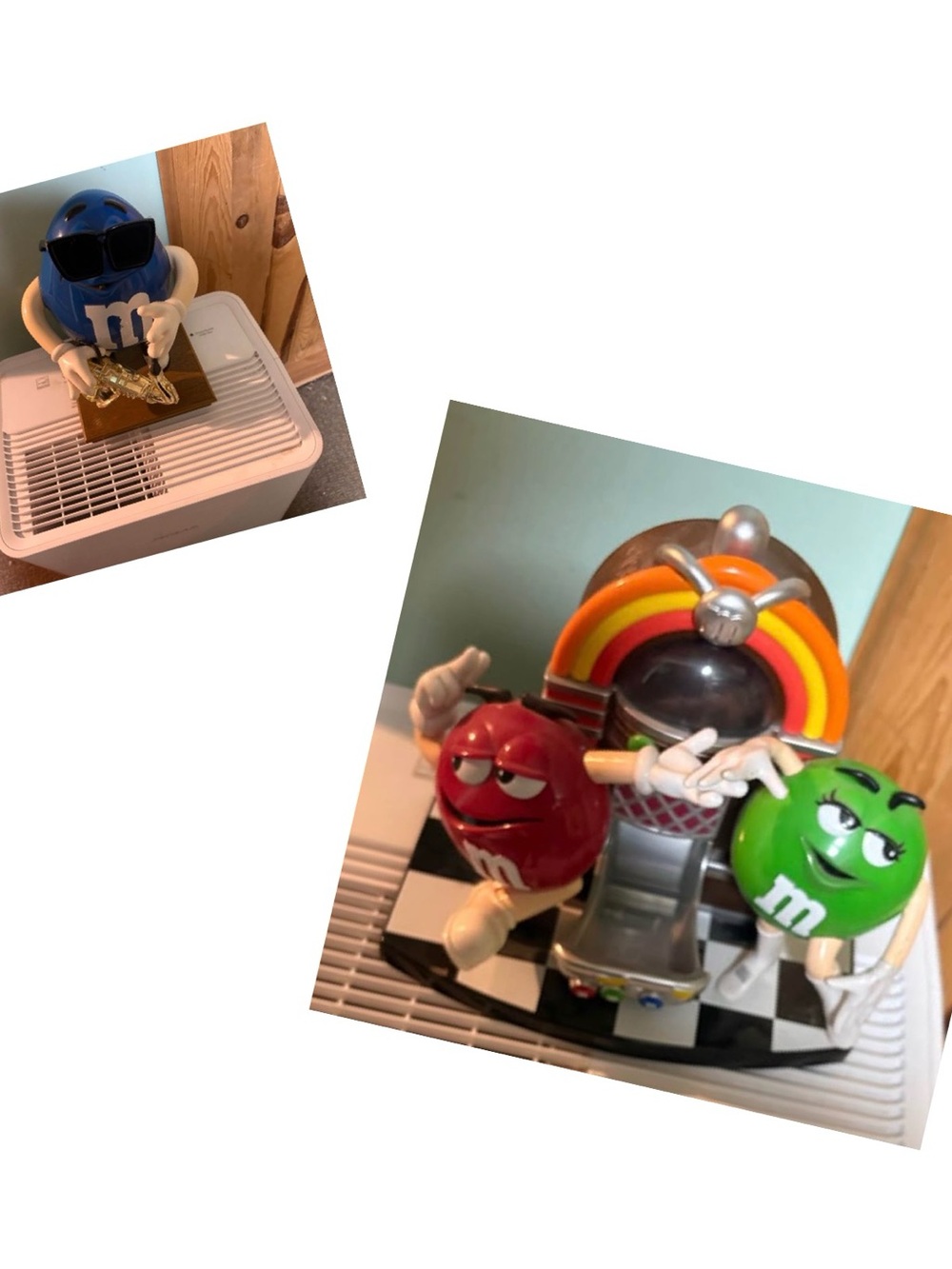 M&M's Collectible Candy Dispensers - Blue Saxophone & Red/Green Jukebox
